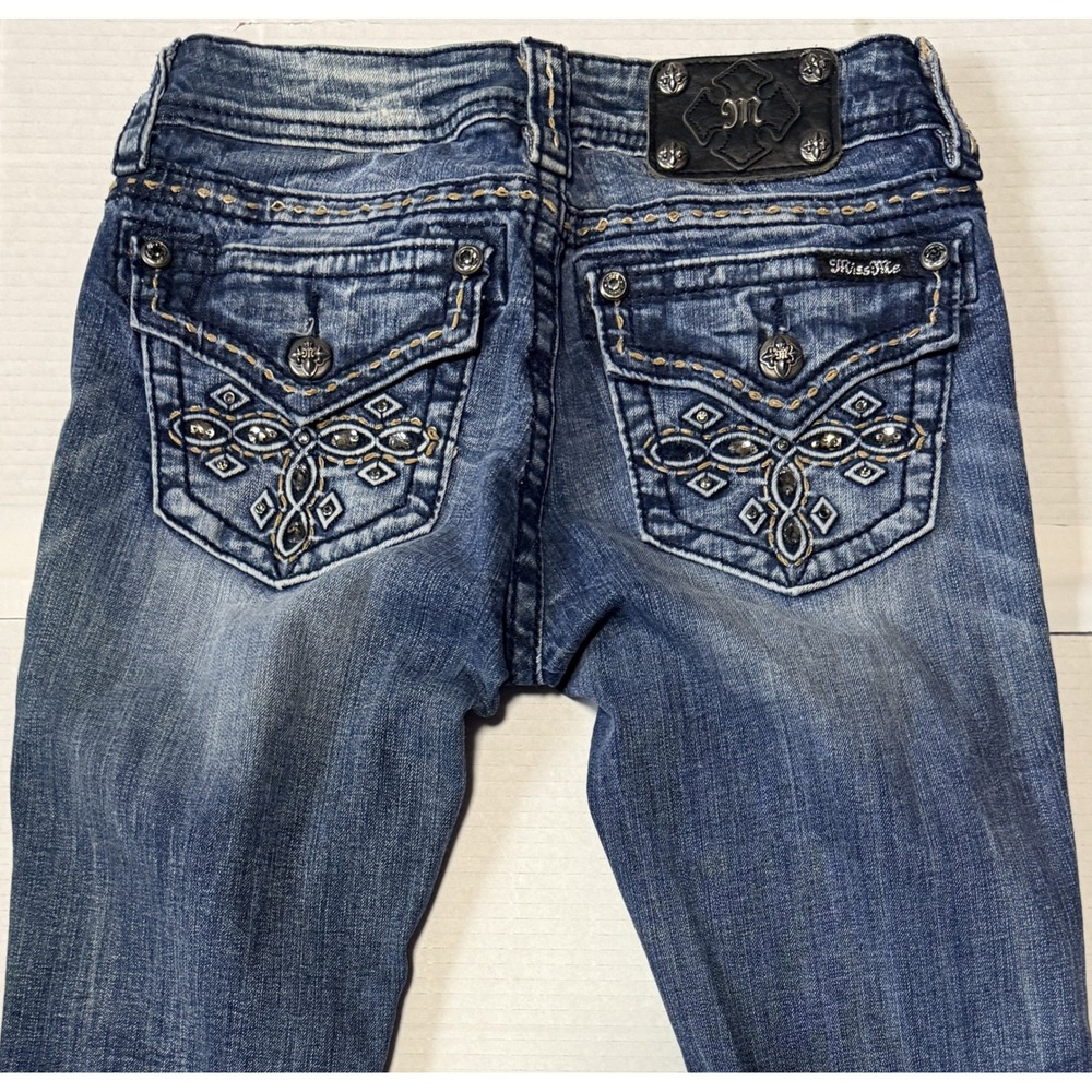 MISS ME - Women's Jeans - Bootcut Mid Rise Embellished Flap Pocket - Size 26